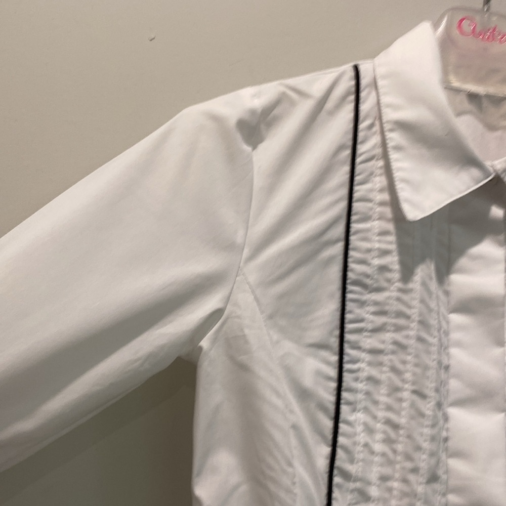 White Long Sleeve Blouse with Black Trim Size Small, Classic Chic Style - Picture 8 of 14